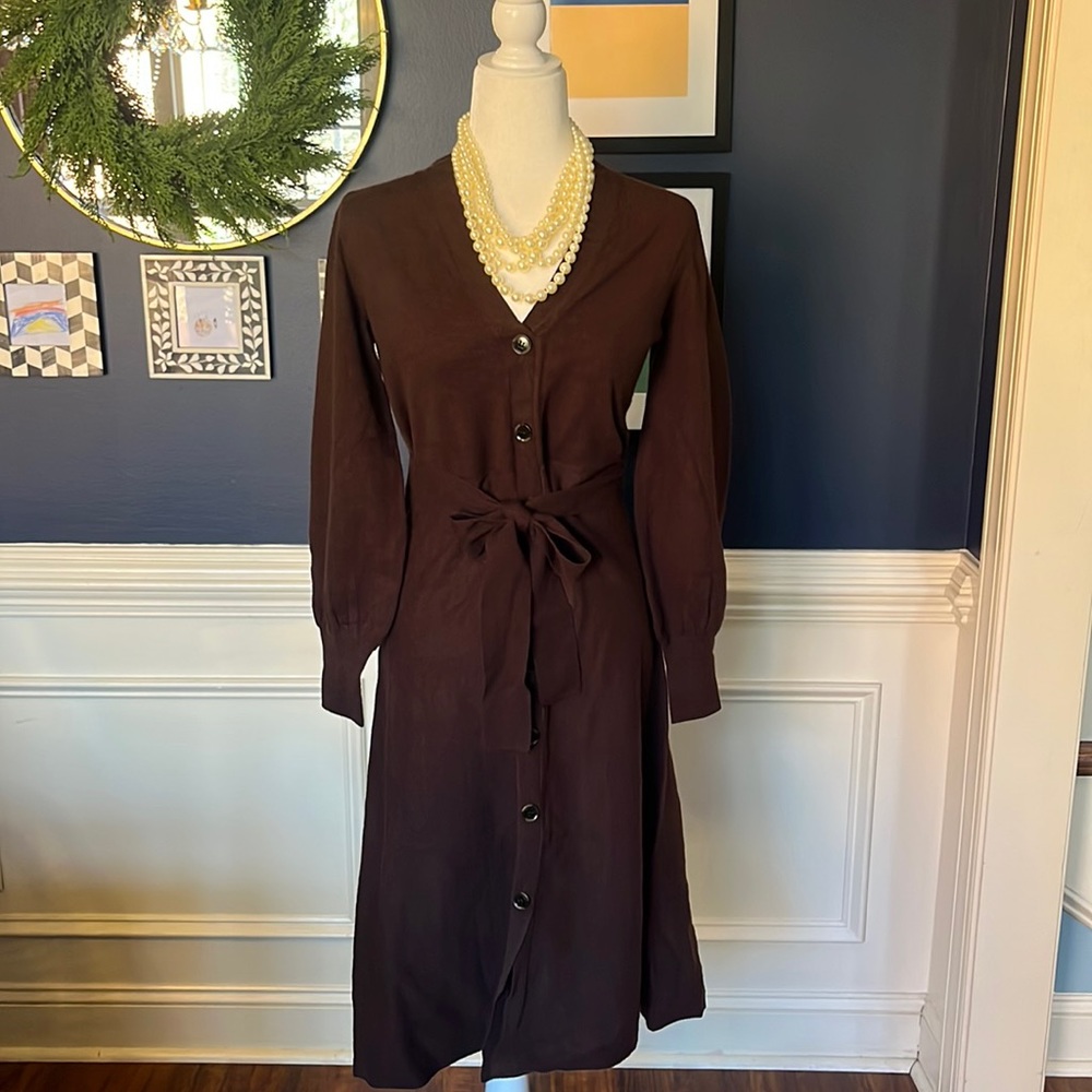 Ann Taylor Flare Skirt Sweater Dress- Brown